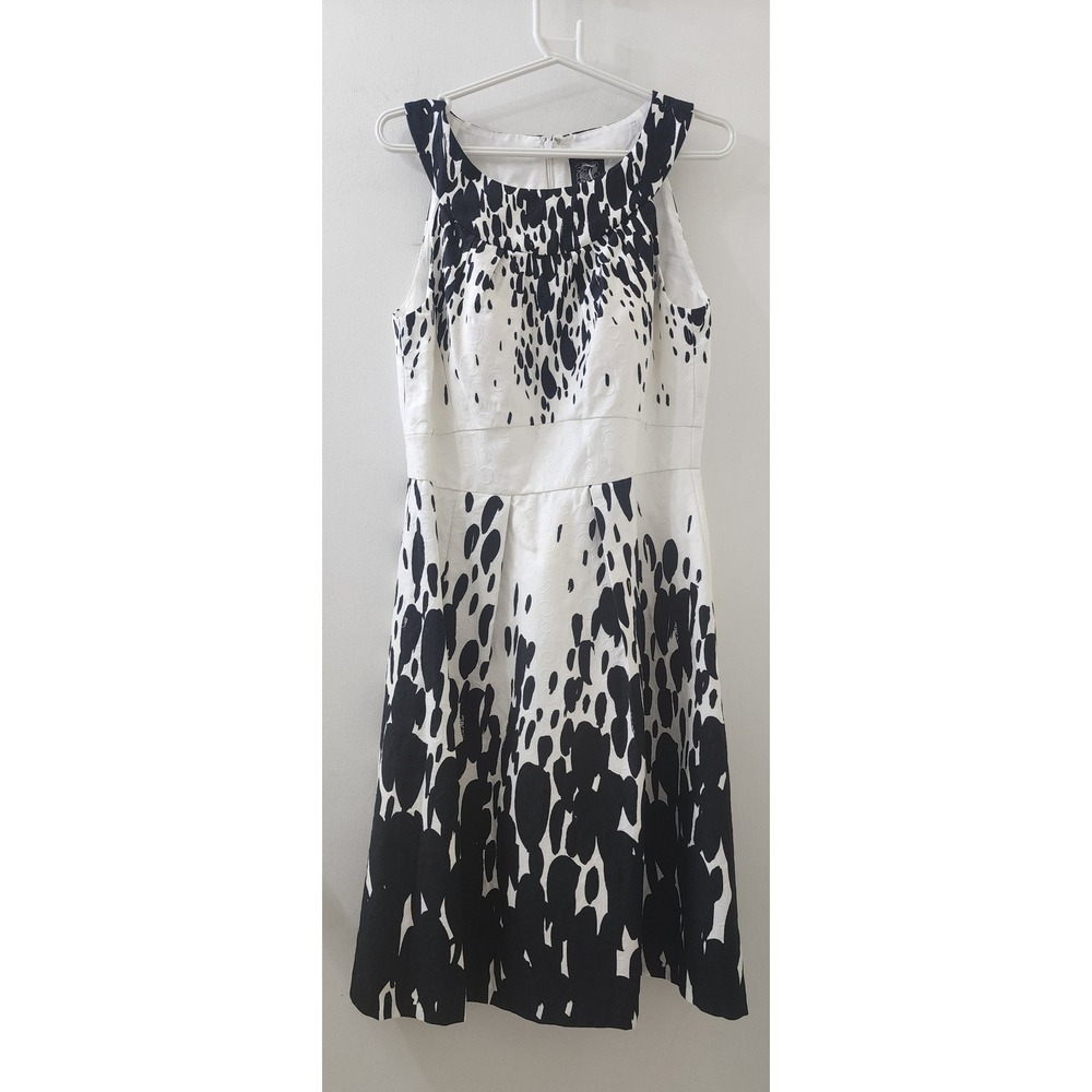 Jax Womens Black White Abstract Print Cotton‎ Jacquard Fit Flare Dress Size 10